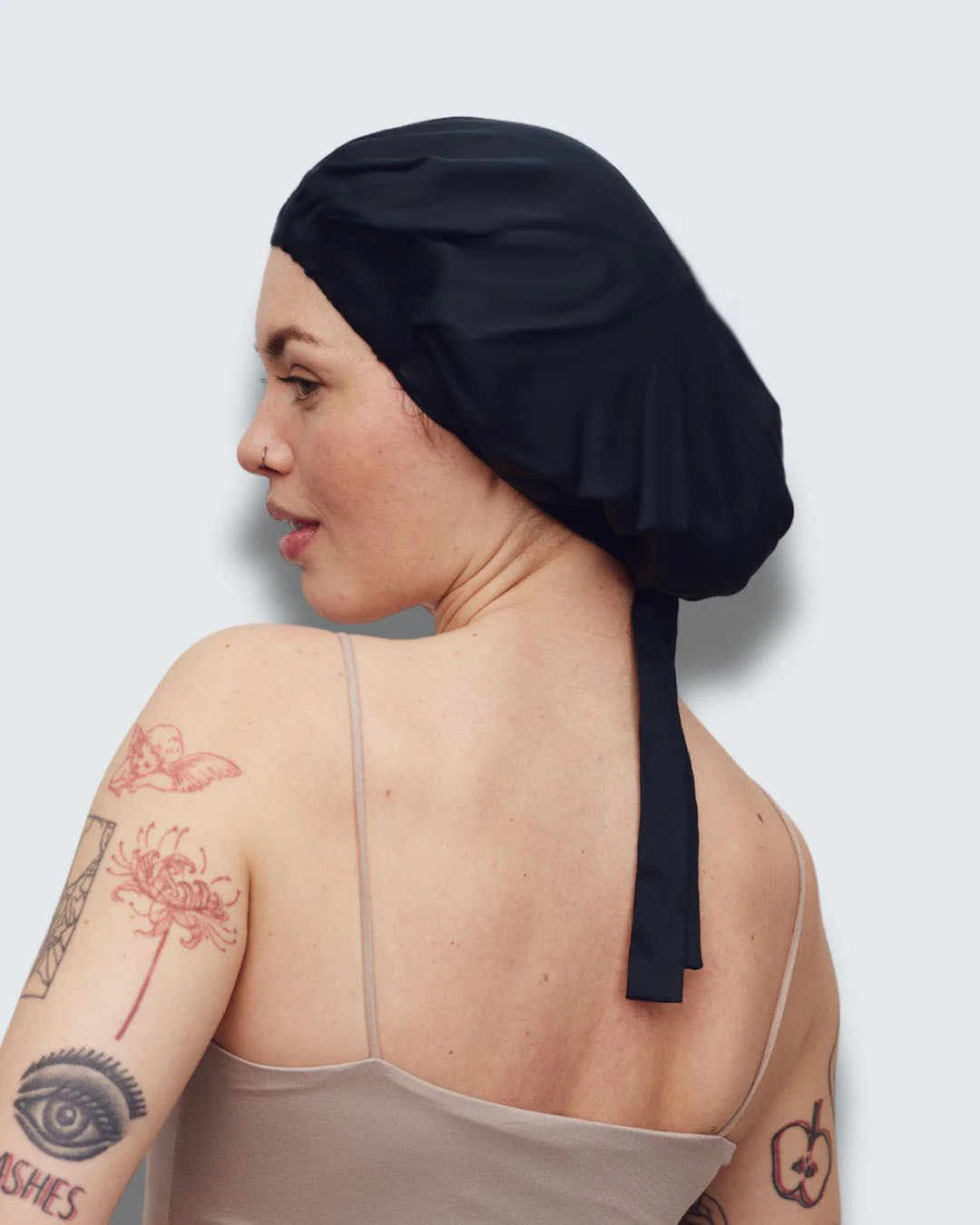 Bamboo Hair Bonnet, Noir Jet - Image 3