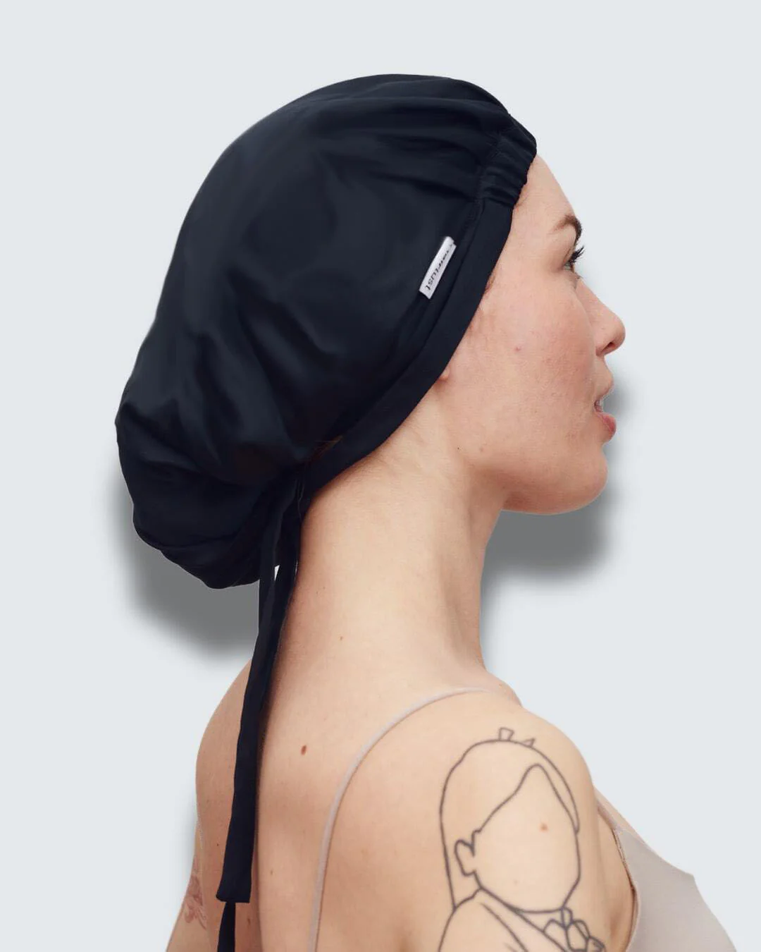 Bamboo Hair Bonnet, Noir Jet - Image 4