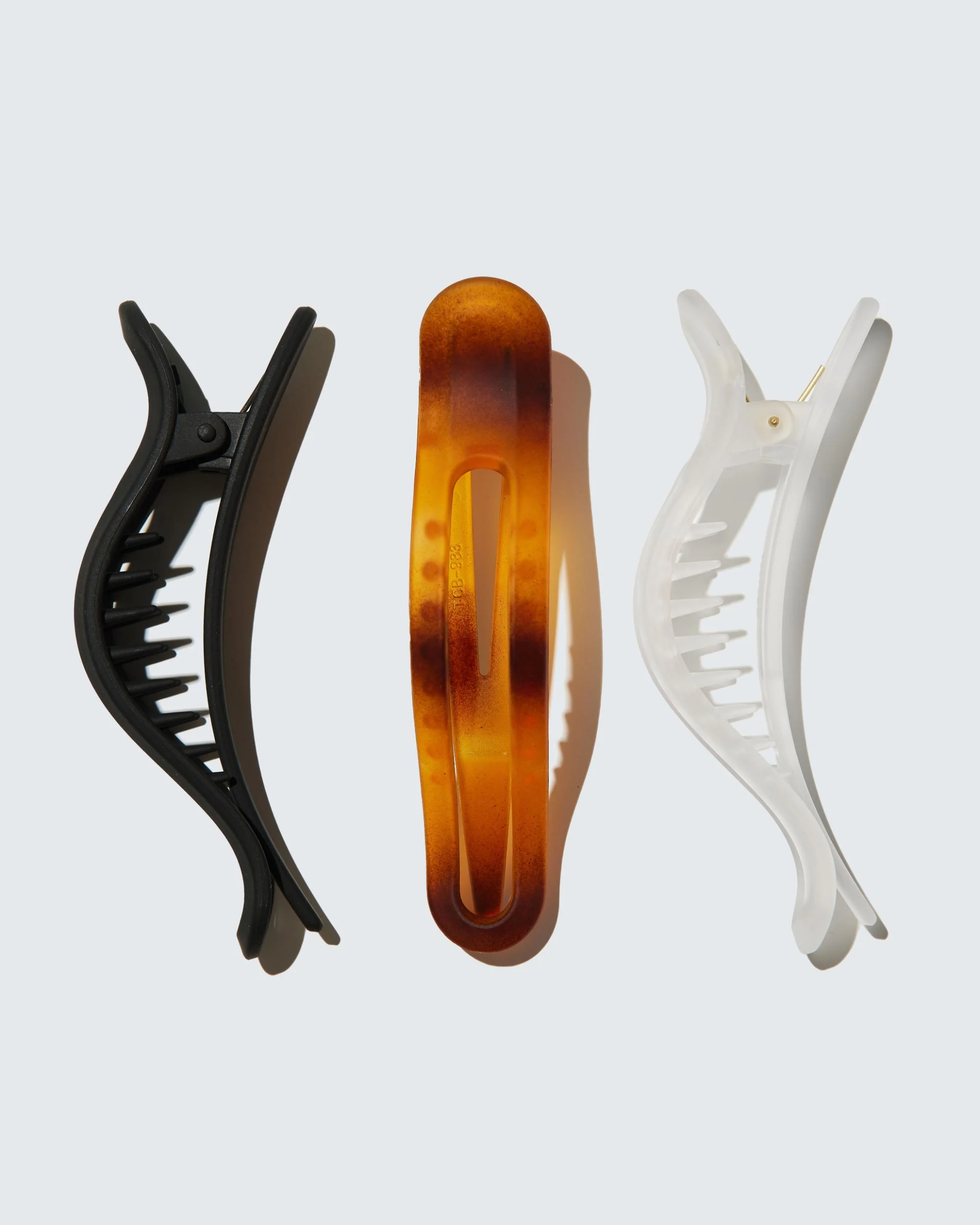 Small Flat Claw Hair Clips, 3-Pack, Ambré/Noir/Ivoire - Image 3