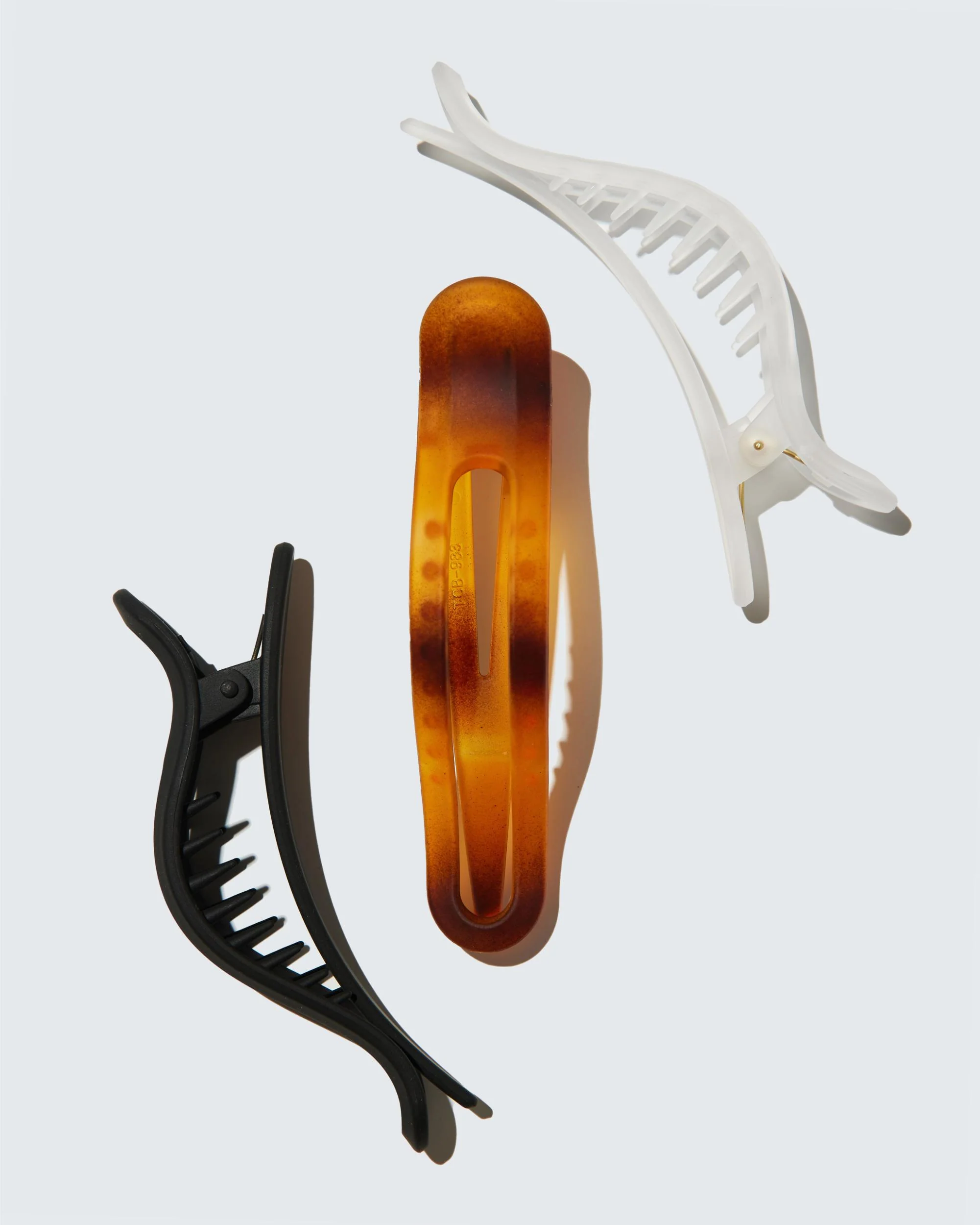 Small Flat Claw Hair Clips, 3-Pack, Ambré/Noir/Ivoire - Image 4
